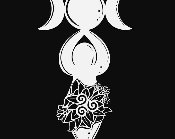 floral three moon goddess svg cut file, glowforge file, vinyl template, laser cut file, pagan svg, cuttable wicca svg, clipart png