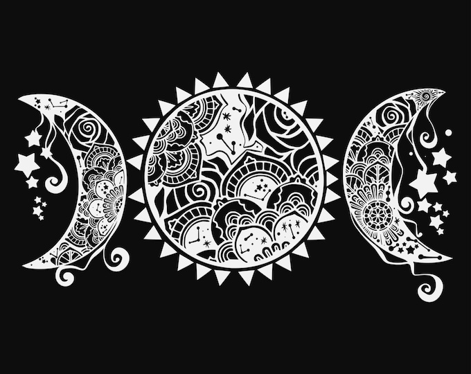 sun and moon mandala svg cut file, glowforge file, vinyl template, laser cut file, celestial svg, cuttable pagan svg, clipart png