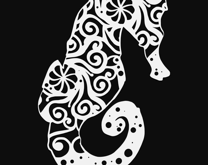 seahorse mandala svg cut file, glowforge file, vinyl template, laser cut file, animals svg, cuttable animal svg, clipart png