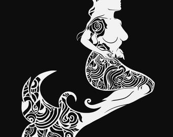 mermaid mandala svg cut file, glowforge file, mermaid laser file, fantasy vinyl template, mermaid svg, cuttable mermaid svg, clipart png