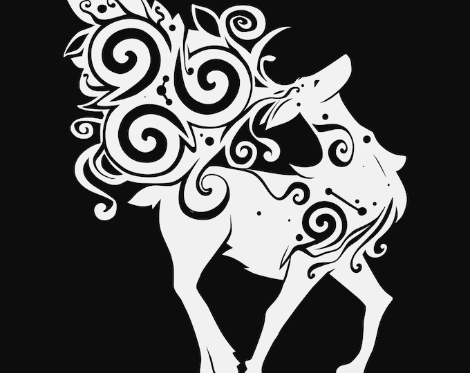 magical deer mandala svg cut file, glowforge file, vinyl template, fantasy laser cut file, animal svg, cuttable magical svg, clipart png