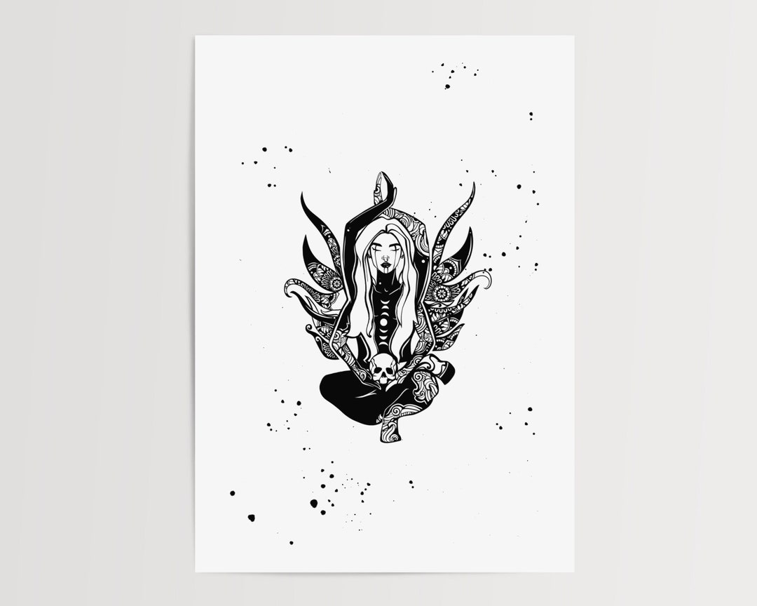 Namaste Witch Wall Art Witch Black and White Art Inky Yoga Etsy