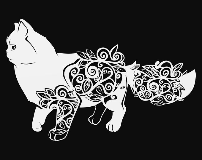 floral persian cat, svg cut file, glowforge file, vinyl template, laser cut file, animals svg, cuttable animal svg, clipart png