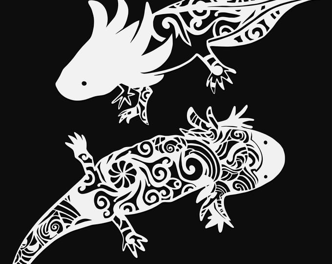 axolotl mandala svg cut file, glowforge file, vinyl template, laser cut file, amphibian svg, cuttable animal svg, clipart png