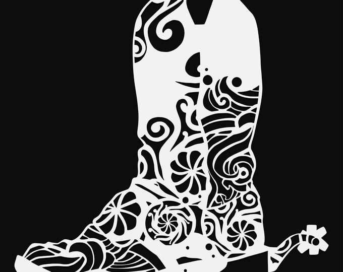 cowboy boot mandala svg cut file, glowforge file, vinyl template, laser cut file, lifestyle svg, cuttable laser svg, clipart png