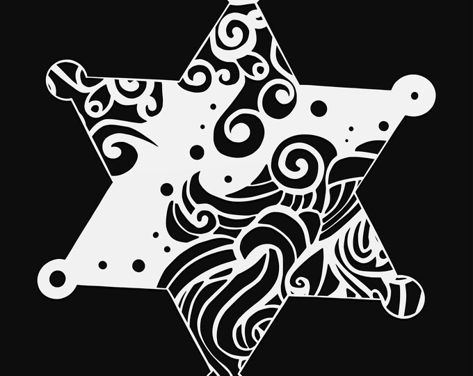 sheriff badge mandala svg cut file, glowforge file, vinyl template, laser cut file, badge svg, cuttable sheriff svg, clipart png