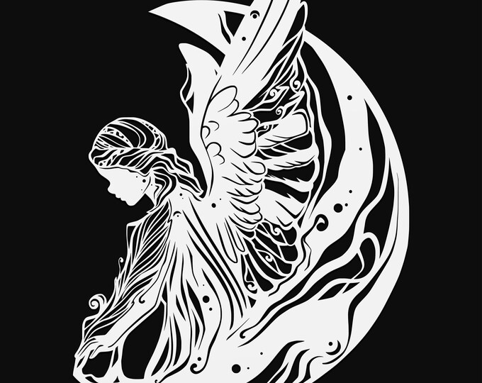 angel and moon svg cut file, glowforge file, vinyl template, laser cut file, celestial svg, cuttable pagan svg, clipart png