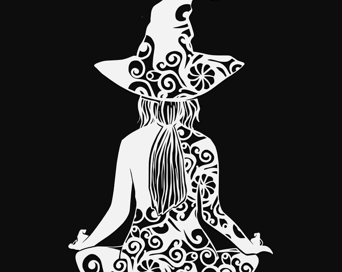 yoga witch svg cut file, glowforge file, vinyl template, laser cut file, pagan svg, cuttable wicca svg, clipart png