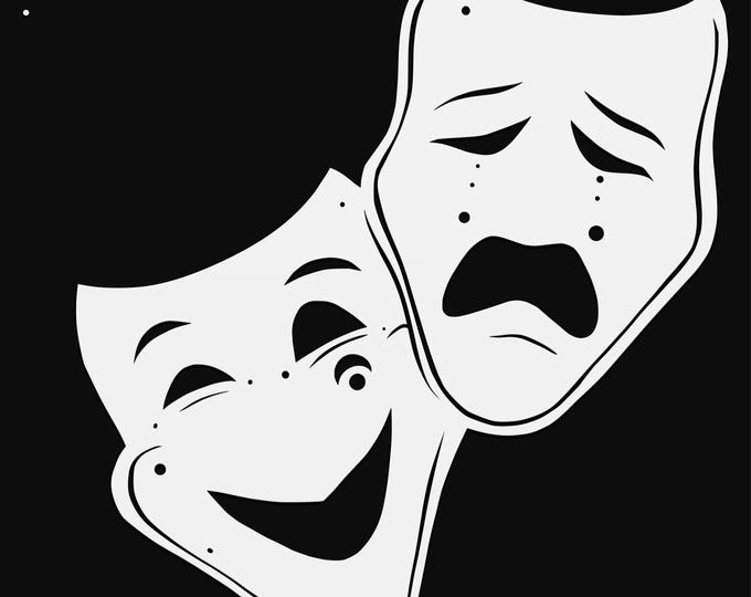 drama masks svg, glowforge file, vinyl template, laser cut file, theater svg, cuttable masquerade laser svg, mardi gras clipart png