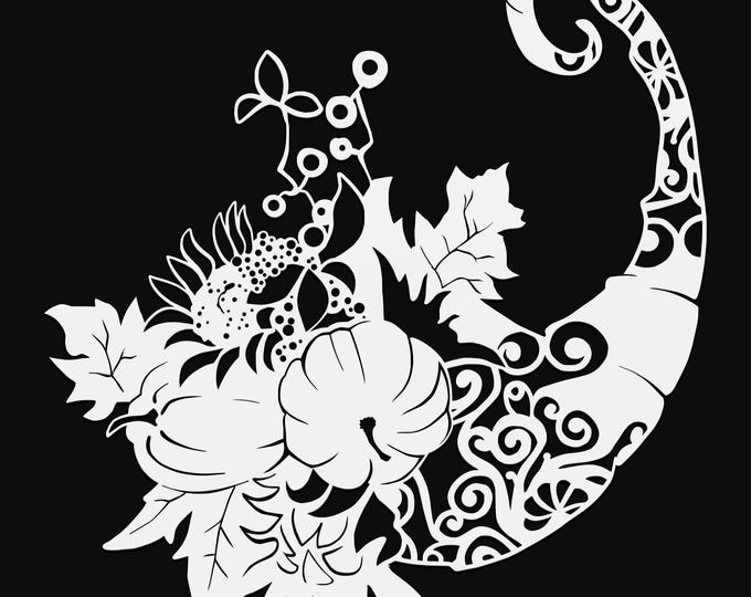 cornucopia mandala svg cut file, glowforge file, vinyl template, laser cut file, seasonal svg, cuttable holiday svg, thanksgiving svg