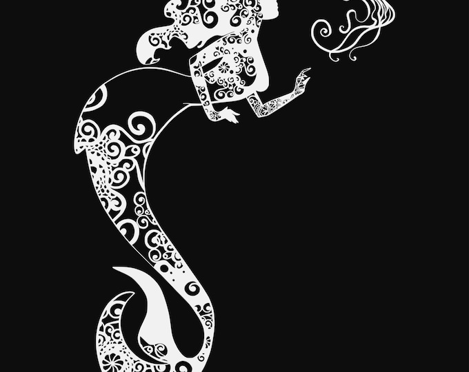 mermaid with jellyfish mandala svg cut file, glowforge file, fantasy vinyl template, mermaid svg, cuttable mermaid svg, clipart png
