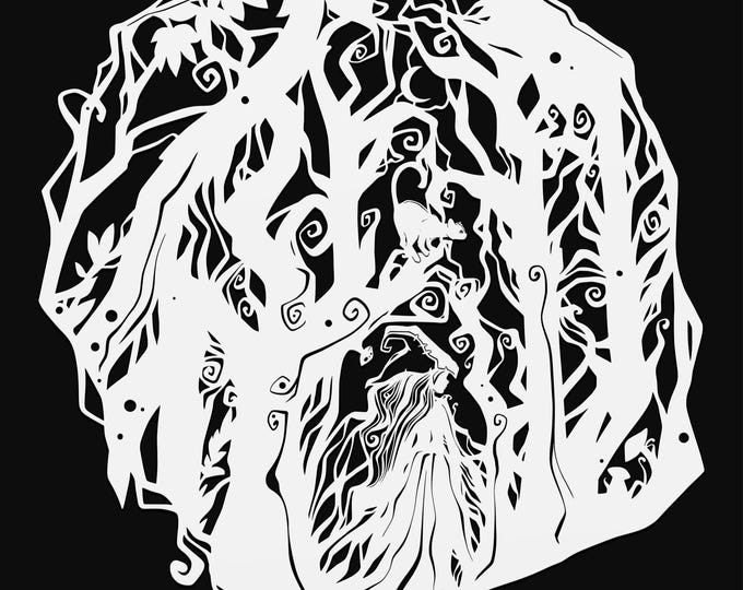 witch of the spiral wood svg cut file, glowforge file, vinyl template, laser cut file, pagan svg, cuttable wicca svg, clipart png