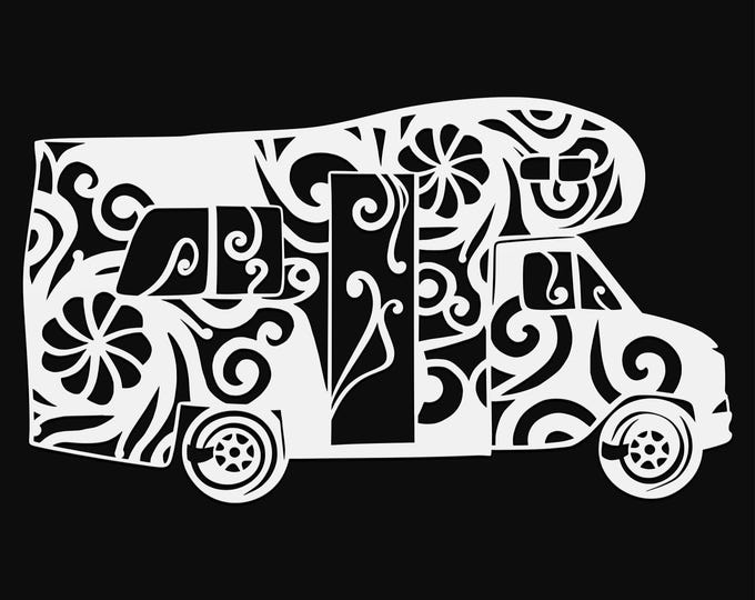 camper mandala svg cut file, glowforge file, vinyl template, laser cut file, lifestyle svg, cuttable laser svg, clipart png