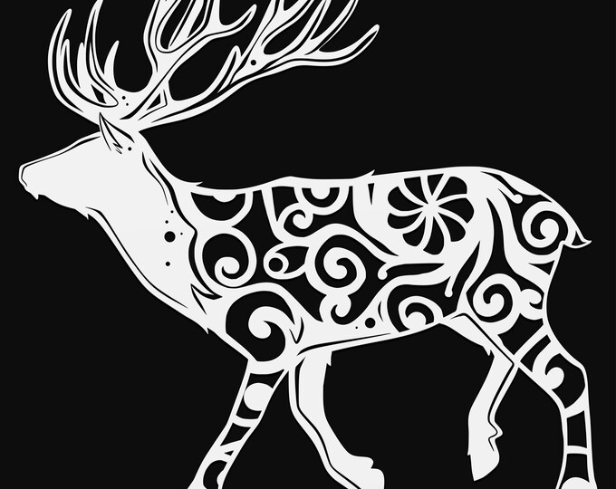 elk mandala svg cut file, glowforge file, vinyl template, laser cut file, animal svg, cuttable animal svg, clipart png
