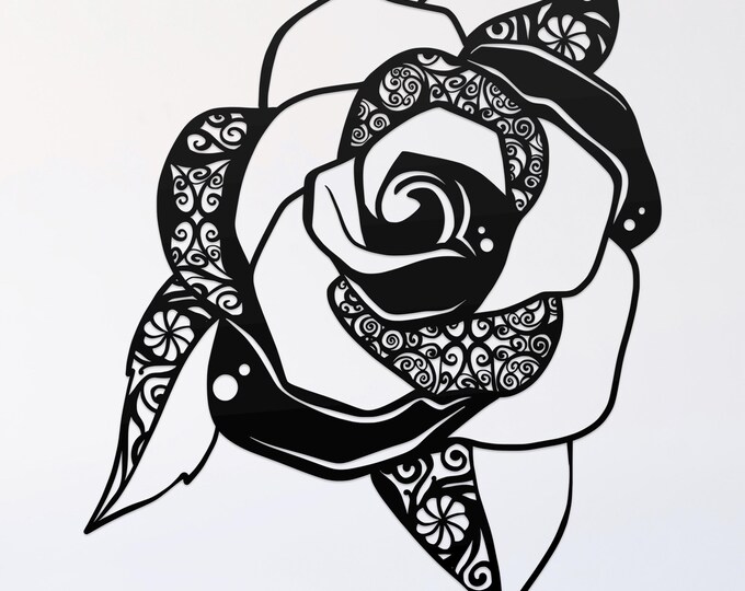 rose mandala svg cut file, glowforge file, flower vinyl template, laser cut file, plant svg, cuttable botany svg, clipart png