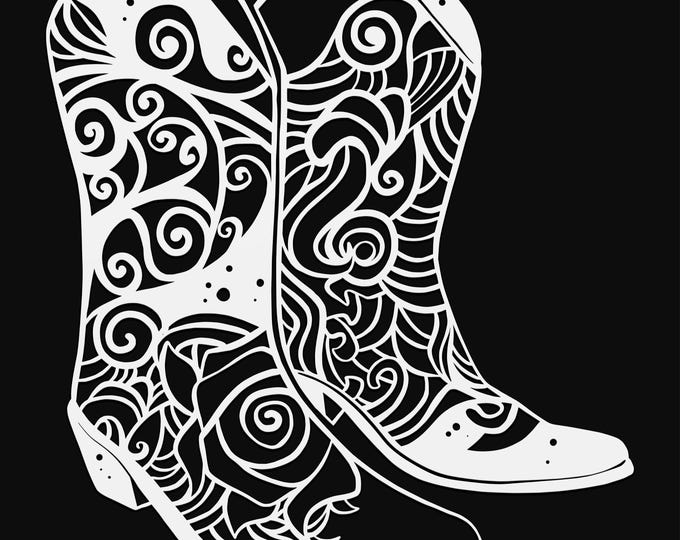 cowboy boots mandala svg cut file, glowforge file, vinyl template, laser cut file, lifestyle svg, cuttable laser svg, clipart png