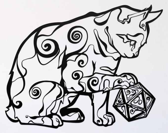 inky cat with twenty-sided dice, svg cut file, glowforge file, vinyl template, laser cut file, animals svg, cuttable animal svg, clipart png
