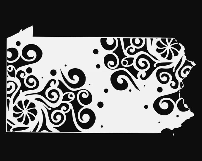 pennsylvania mandala svg, geography cut file, glowforge svg, united states vinyl template, laser cut file, cuttable map svg, PA clipart png