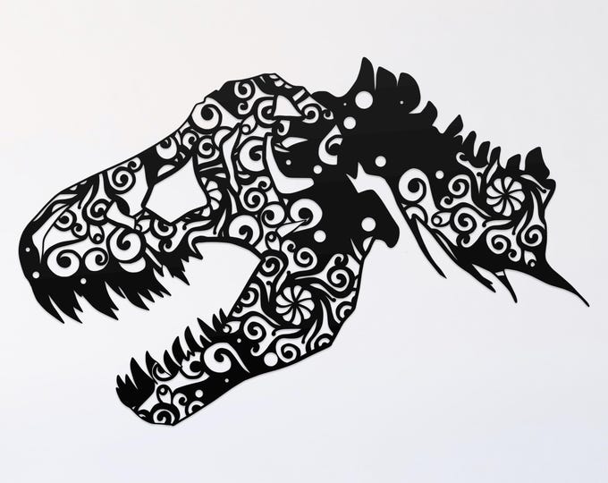t-rex skull mandala svg cut file, glowforge file, vinyl template, laser cut file, dinosaur svg, cuttable tyrannosaurs svg, clipart png