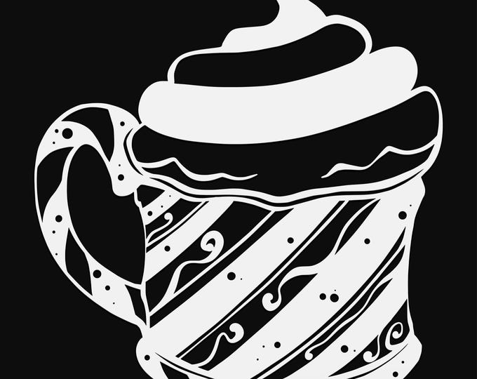 candy cane mug svg cut file, glowforge file, vinyl template, laser cut file, seasonal svg, cuttable holiday svg, clipart png