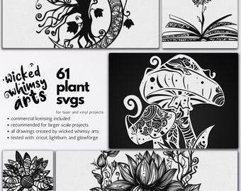 paquete de mandala svg de plantas, archivos de flores Glowforge, plantillas de vinilo botánico, archivos láser mandala, svgs de plantas, svgs de botánica, imágenes prediseñadas de flores