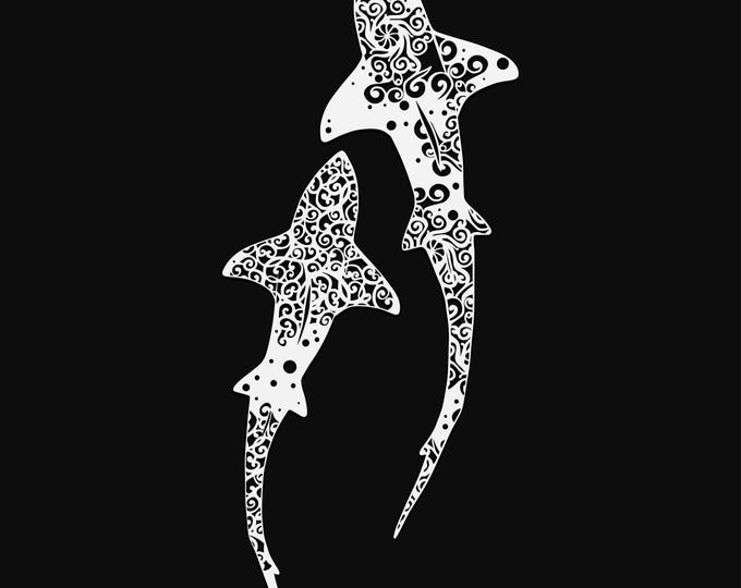two sharks mandala svg cut file, glowforge file, vinyl template, laser cut file, animals svg, cuttable animal svg, clipart png