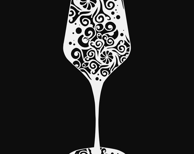 wine glass mandala svg cut file, glowforge file, vinyl template, laser cut file, wine svg, cuttable drinking svg, clipart png