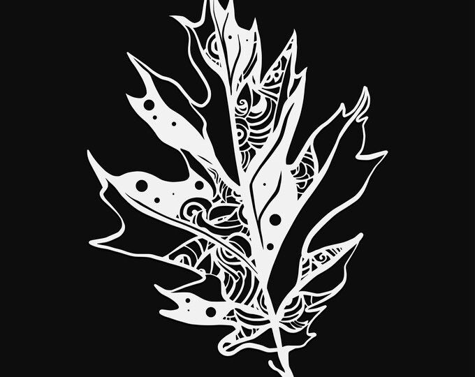 black oak leaf mandala svg cut file, glowforge file, leaf vinyl template, laser cut file, plant svg, cuttable botany svg, clipart png