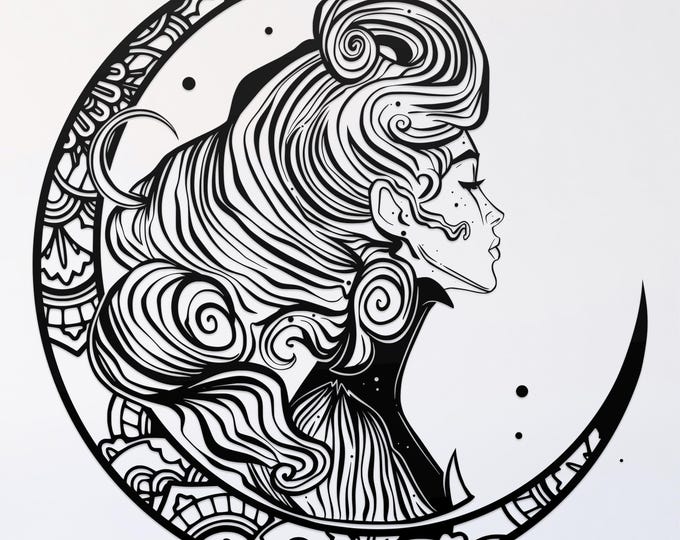 aristocratic woman and moon svg cut file, glowforge file, vinyl template, laser cut file, celestial svg, cuttable pagan svg, clipart png