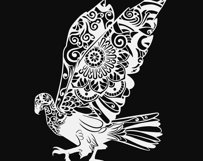 eagle mandala svg cut file, glowforge file, vinyl template, laser cut file, bird svg, cuttable animal svg, clipart png