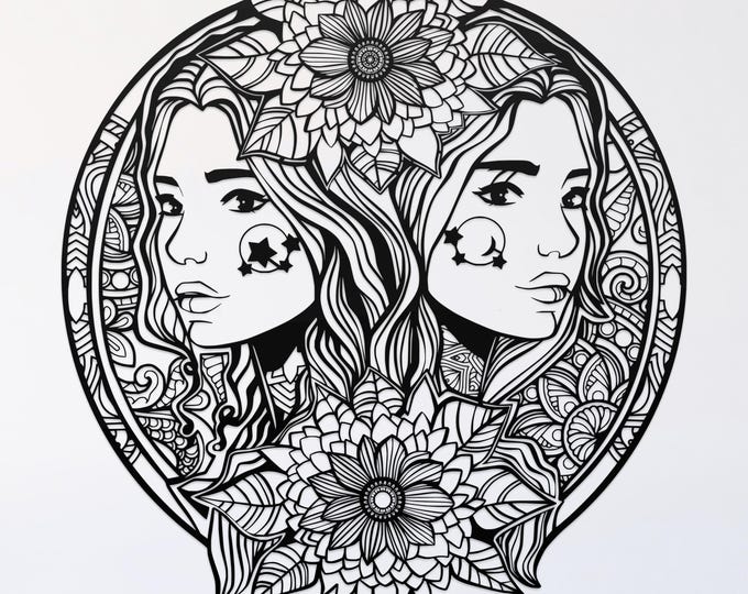 gemini zodiac mandala svg cut file, glowforge file, vinyl template, laser cut file, celestial svg, cuttable pagan svg, clipart png