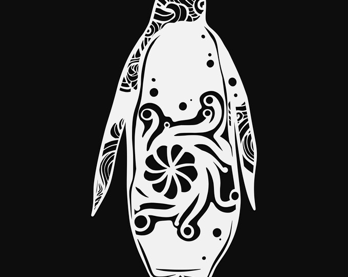 penguin mandala svg cut file, glowforge file, vinyl template, laser cut file, bird svg, cuttable animal svg, clipart png