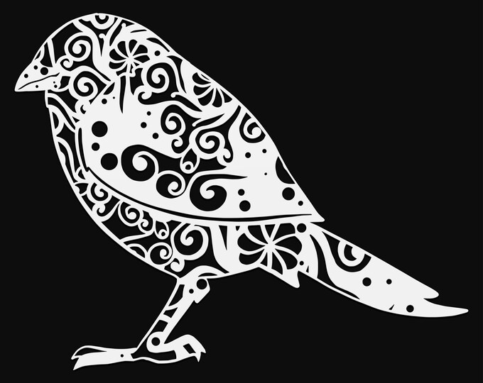 sparrow mandala svg cut file, glowforge file, vinyl template, laser cut file, bird svg, cuttable animal svg, clipart png