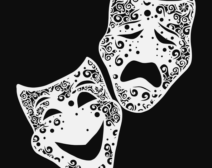 comedy and tragedy masks svg cut file, glowforge file, vinyl template, laser cut file, lifestyle svg, cuttable laser svg, clipart png