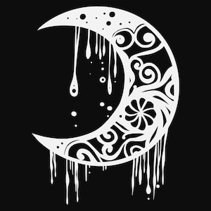 dripping moon mandala svg cut file, glowforge file, vinyl template, laser cut file, celestial svg, cuttable pagan svg, clipart png