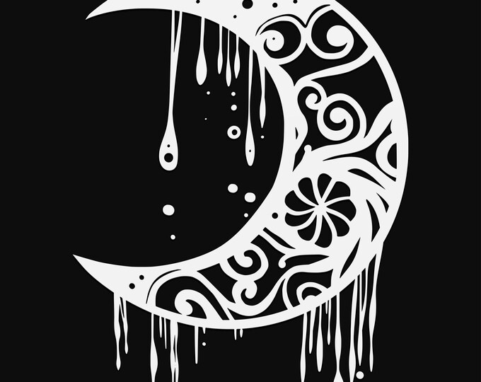 dripping moon mandala svg cut file, glowforge file, vinyl template, laser cut file, celestial svg, cuttable pagan svg, clipart png