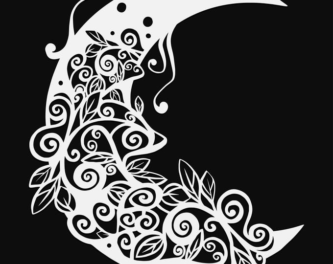 floral moon mandala svg cut file, glowforge file, vinyl template, laser cut file, celestial svg, cuttable pagan svg, clipart png