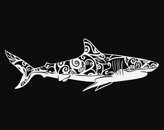 floral great white shark svg cut file, glowforge file, vinyl template, laser cut file, animals svg, cuttable animal svg, clipart png