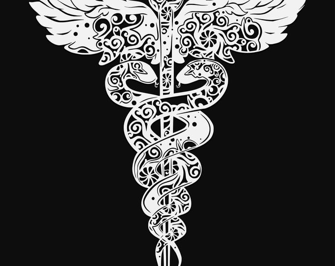 caduceus mandala svg cut file, glowforge file, vinyl template, laser cut file, lifestyle svg, cuttable laser svg, clipart png