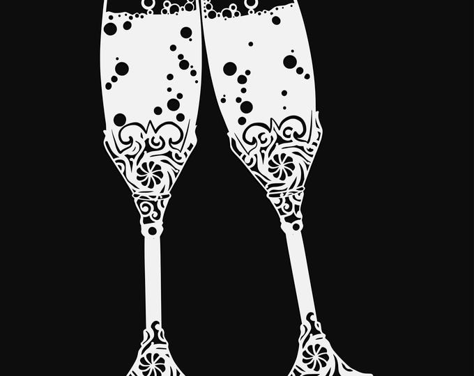 champagne glasses mandala svg cut file, glowforge file, vinyl template, laser cut file, seasonal svg, cuttable holiday svg, clipart png