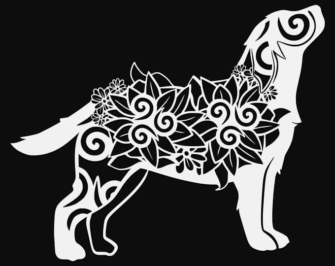 floral labrador mandala svg file, glowforge file, vinyl template, laser cut file, animal svg, cuttable animal svg, clipart png