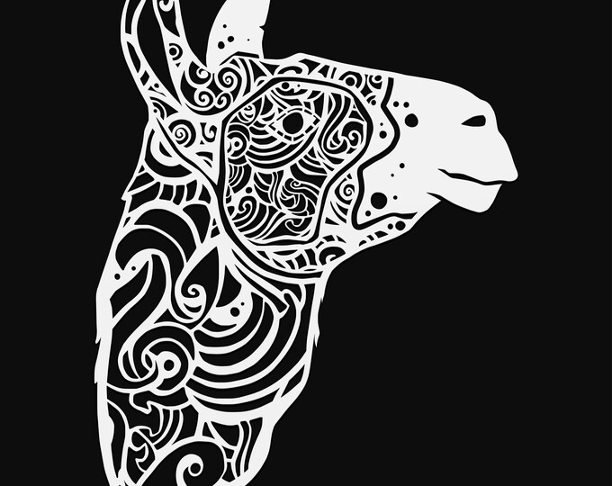 llama svg cut file, glowforge mandala file, vinyl template, laser cut file, zoo animal svg, cuttable animal svg, clipart png