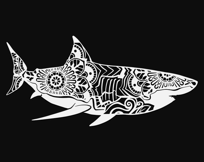 great white shark mandala svg cut file, glowforge file, vinyl template, laser cut file, animals svg, cuttable animal svg, clipart png