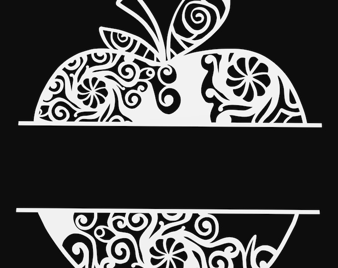 apple monogram mandala svg cut file, glowforge file, vinyl template, laser cut file, lifestyle svg, cuttable laser svg, clipart png