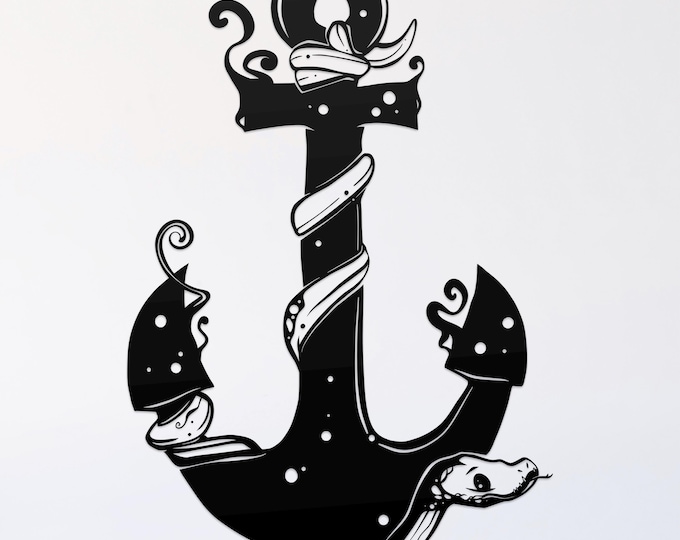 ball python with anchor svg cut file, snake glowforge file, vinyl template, laser cut file, amphibian svg, cuttable animal svg, clipart png