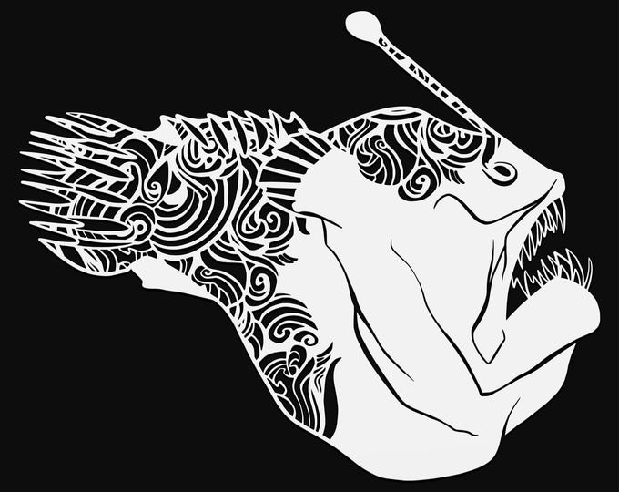 deep sea fish mandala svg cut file, glowforge file, vinyl template, laser cut file, animals svg, cuttable animal svg, clipart png