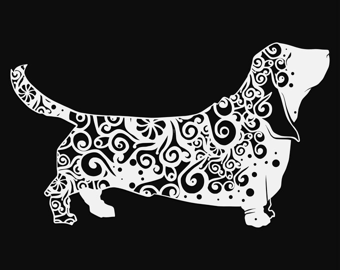 basset hound mandala svg cut file, glowforge file, vinyl template, laser cut file, animals svg, cuttable dog svg, clipart png