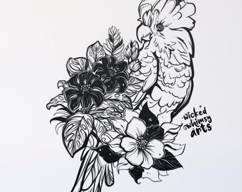 cockatoo with flowers svg cut file, glowforge file, vinyl template, laser cut file, bird svg, cuttable animal svg, clipart png
