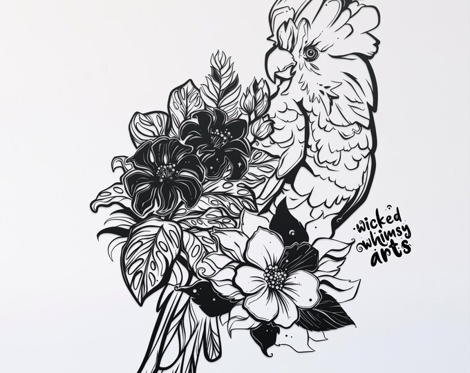 cockatoo with flowers svg cut file, glowforge file, vinyl template, laser cut file, bird svg, cuttable animal svg, clipart png