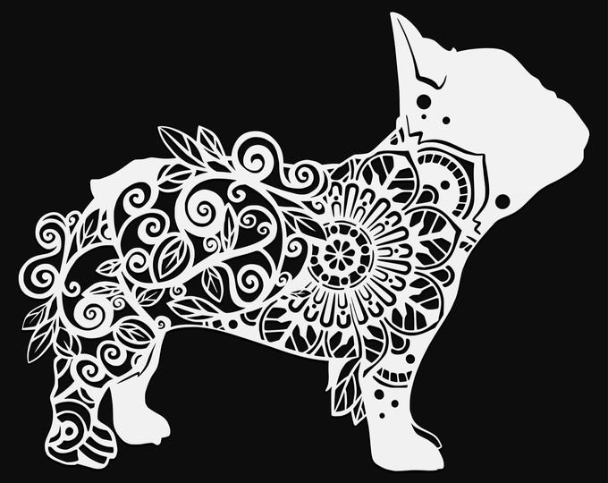 floral french bulldog mandala svg file, glowforge file, vinyl template, laser cut file, animal svg, cuttable animal svg, clipart png